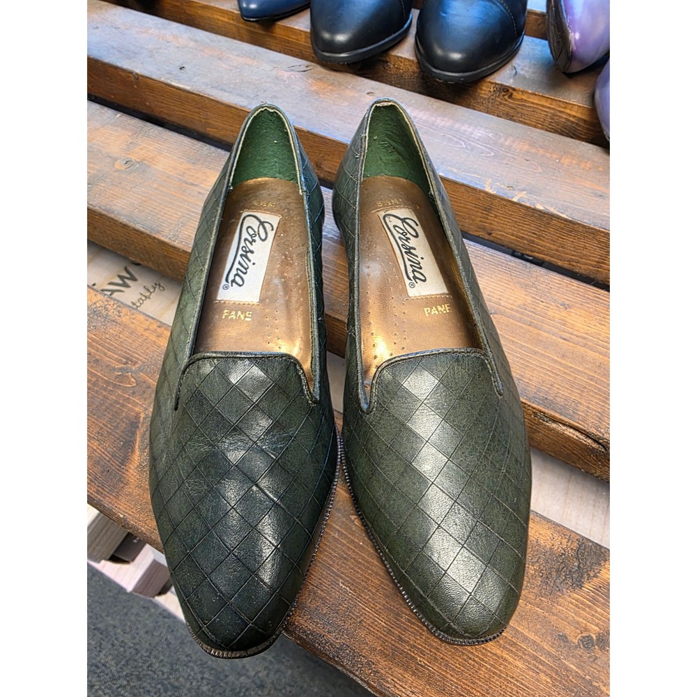 Corsina Green Quilted Leather Loafers Pointed Toe Flats Made in Brazil Size 5.5M